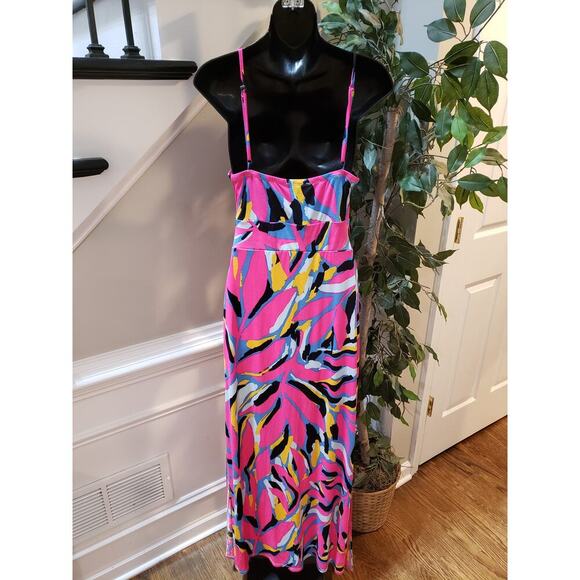 Sevengate Maxi Dress Womens L Multi Geo Print Cut Out Ankle Slit Spaghetti Strap - Picture 4 of 14